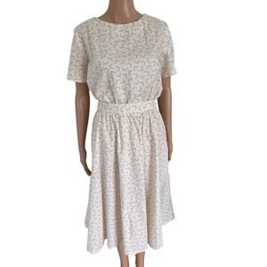 VTG Handmade Short Sleeves Midi Dress S/ MCottagecore Boho Floral Heart Oatmeal